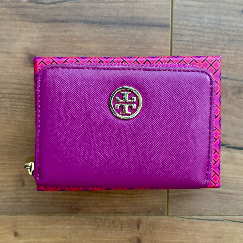 Tory Burch Purple/Pink Zip-Around Leather Key Pouch Wallet